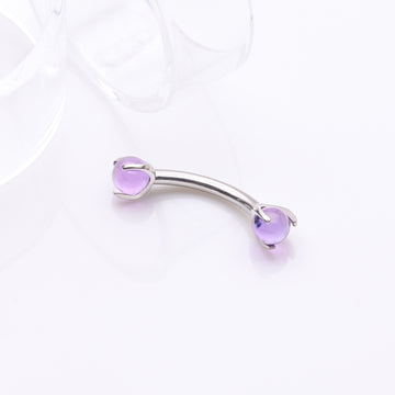 Detail View 1 of Implant Grade Titanium Amethyst Stone Ball Claw Prong Internally Threaded Curved Barbell